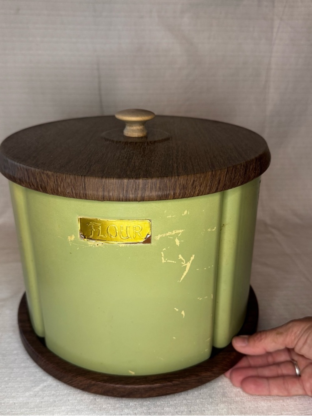 Rotating Canister Set Avocado Green Lazy Susan Retro 70s Kitchen - Picture 6 of 7